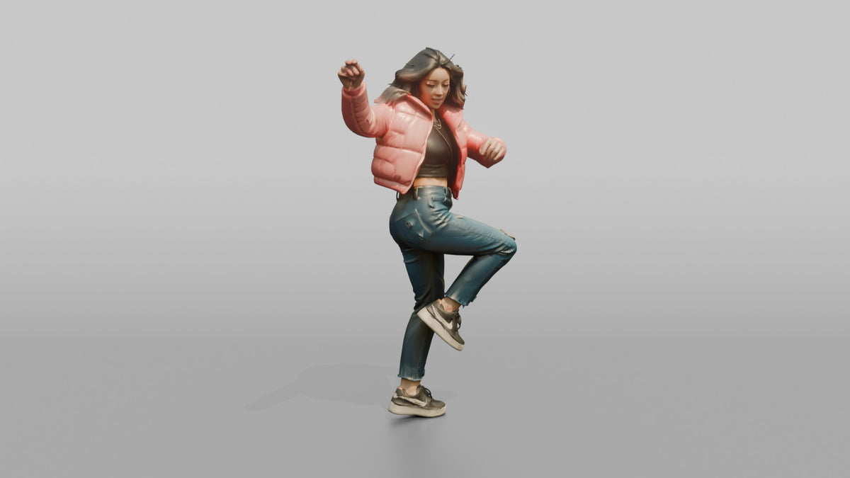 Patron Woman Wearing A Bright Cropped Puffer Jacket, Urban Dance Pose - 3D character model, view 2