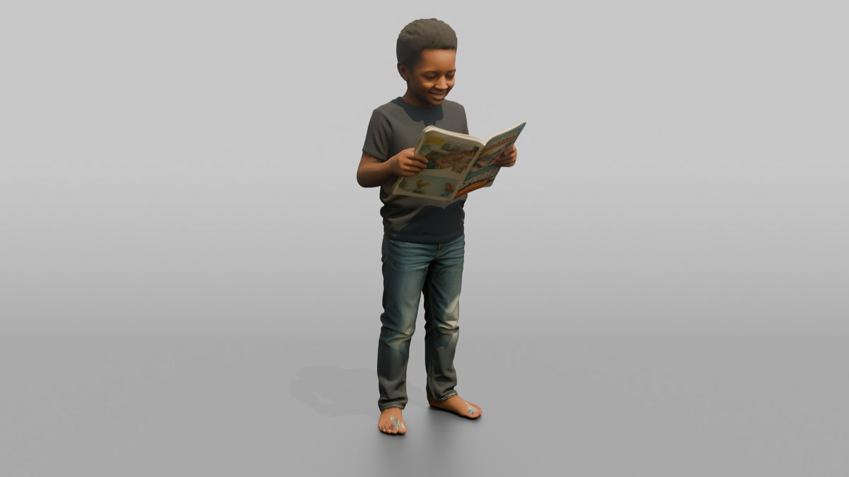 Son Holding A Comic Book Open With Both Hands - 3D character model