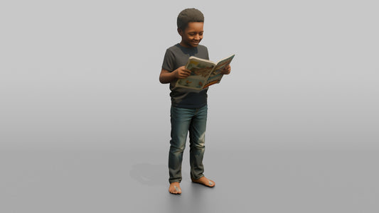Son Holding A Comic Book Open With Both Hands - 3D character model