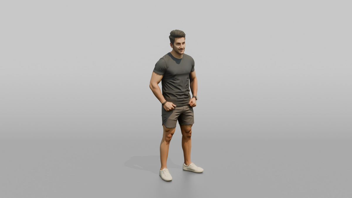Fitness Influencer Man Standing Confidently, Thumbs Hooked In Waistband - 3D character model