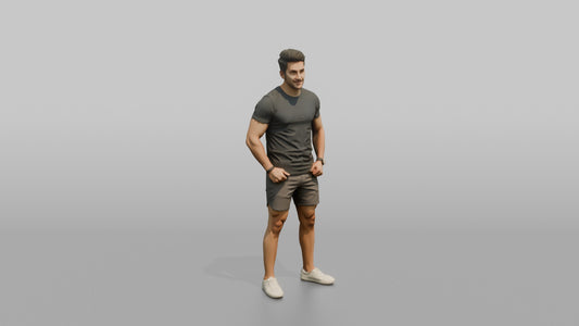 Fitness Influencer Man Standing Confidently, Thumbs Hooked In Waistband - 3D character model