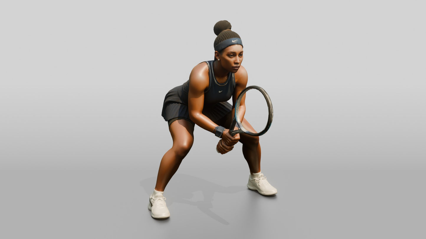 Female Tennis Player Crouched in a Ready Position