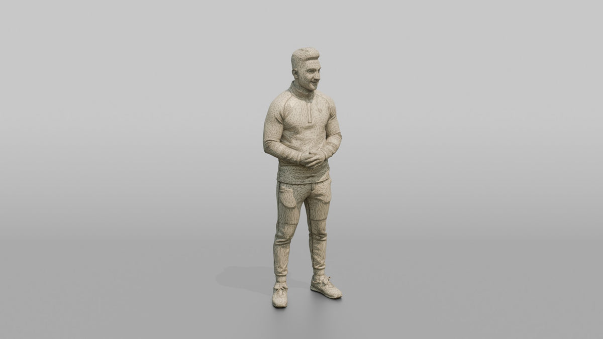 Fitness Influencer Man Standing With Hands Clasped In Front, Relaxed Pose - wireframe topology preview