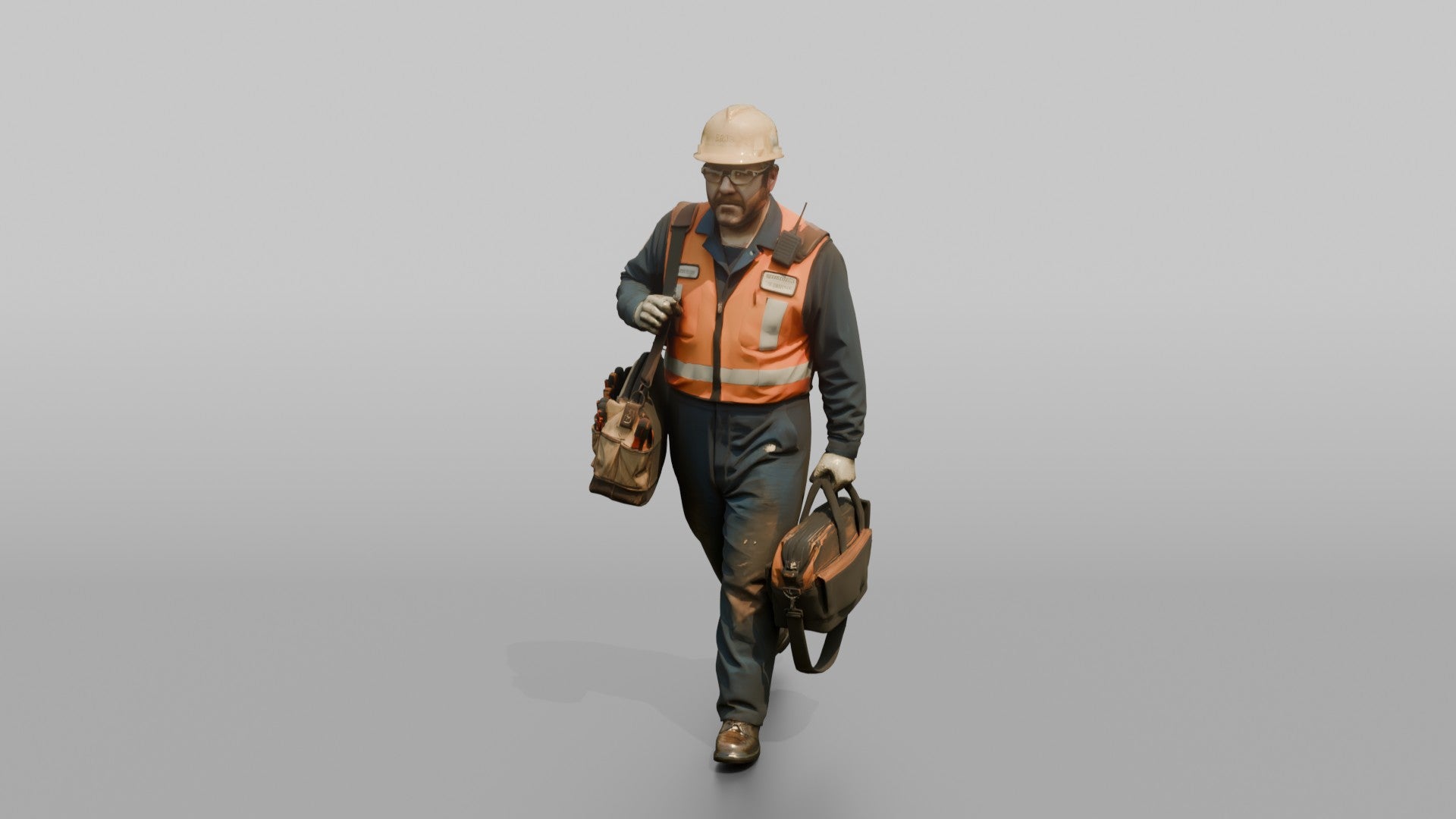 Engineer Carrying a Tool Bag Through the Engine Room