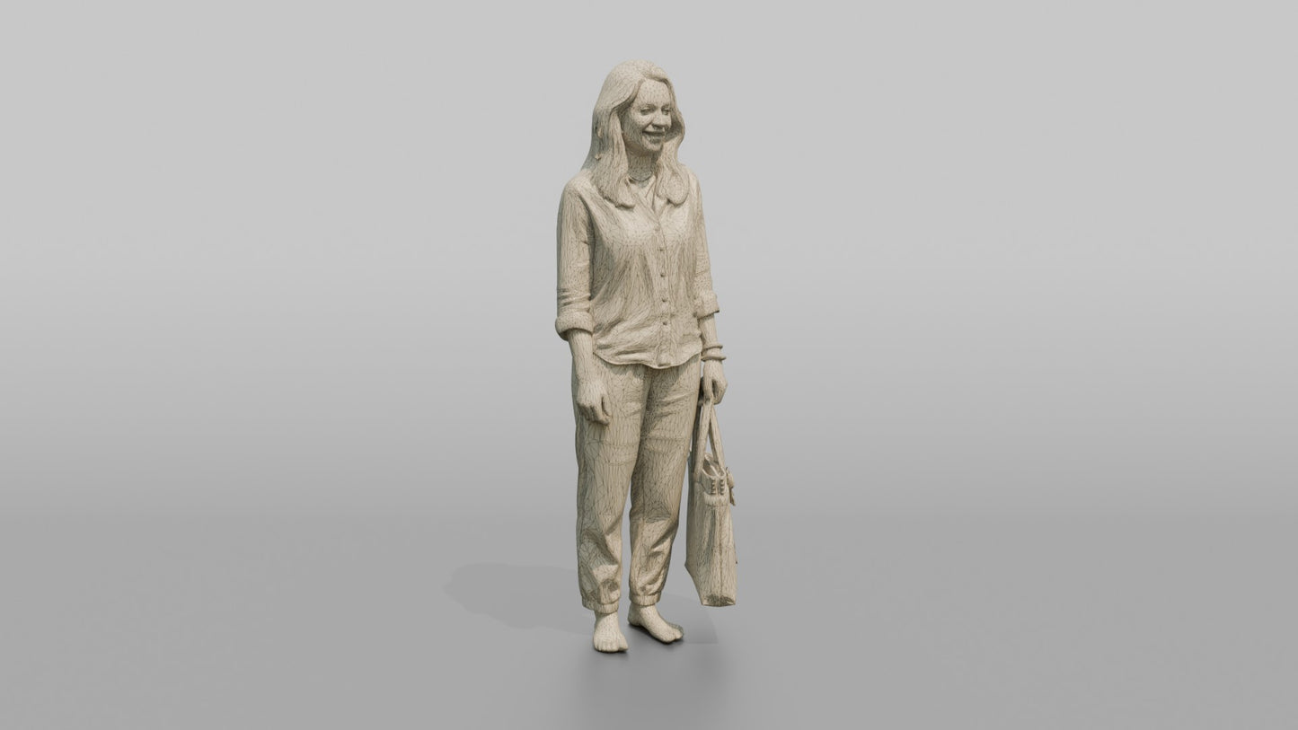 Dutch Woman in a Linen Blouse Holding a Tote Bag