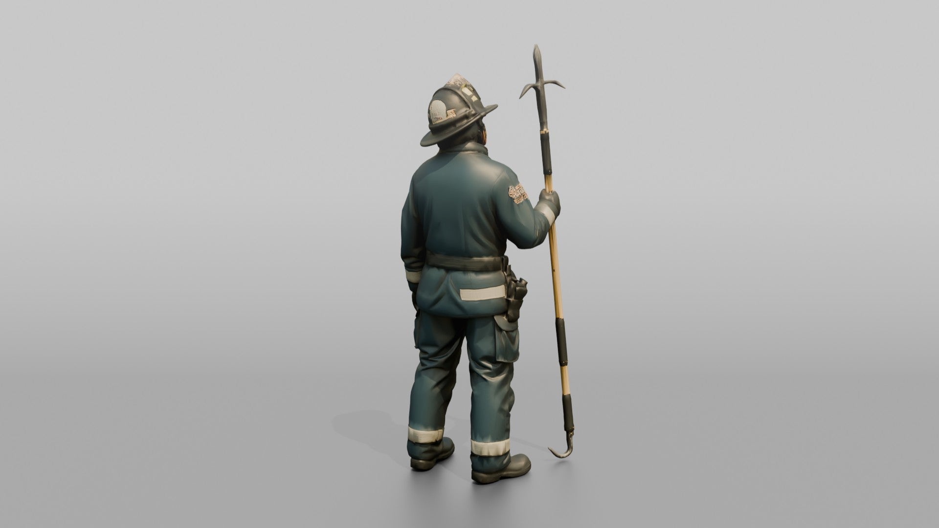 Firefighter Woman Scanning Overhead While Holding a Pike Pole
