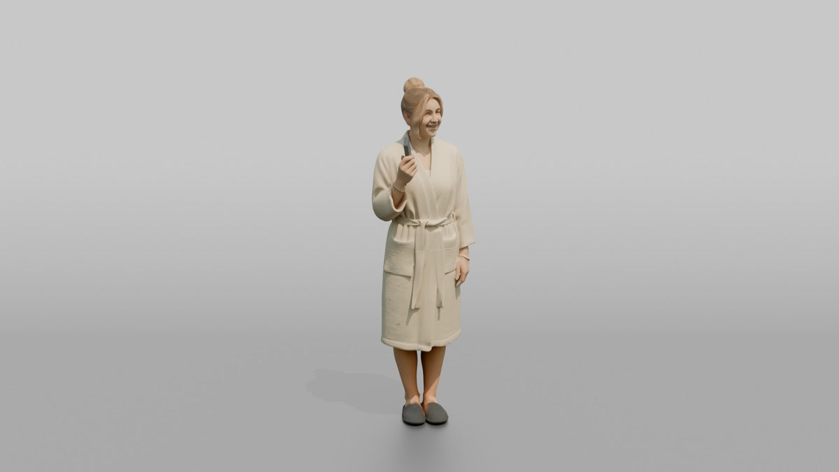 Spa Client Woman Standing Holding A Spa Locker Key Card - 3D character model