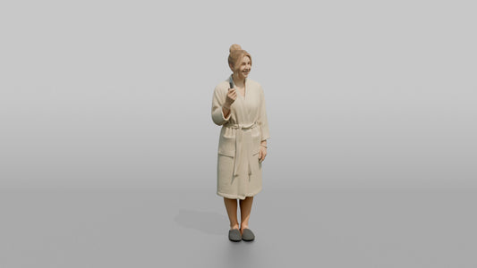 Spa Client Woman Standing Holding A Spa Locker Key Card - 3D character model