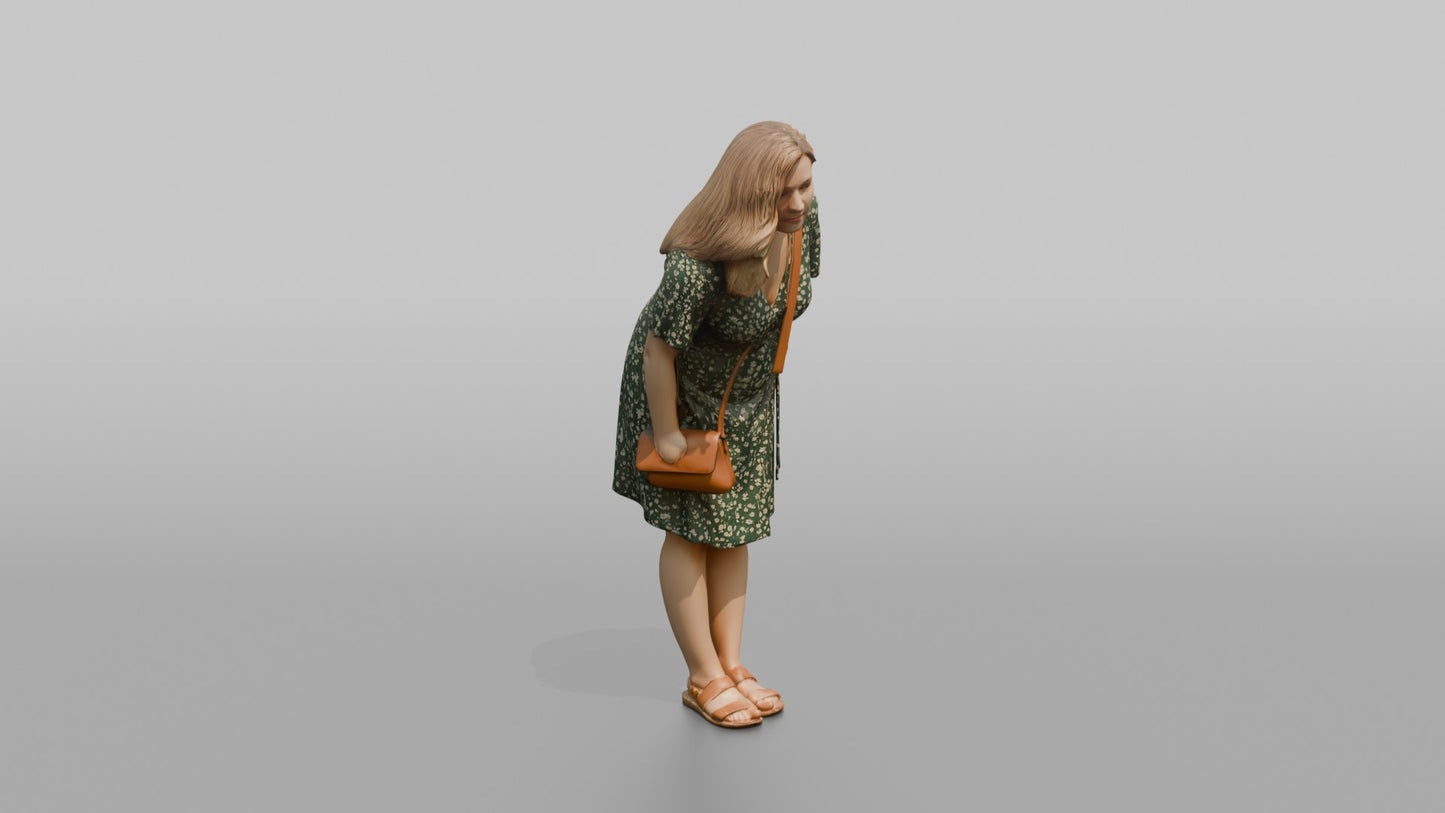Scandinavian Woman Bending to Look in a Shop Window