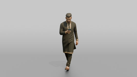 South Asian Wedding Guest Checking His Phone - 3D character model, view 1