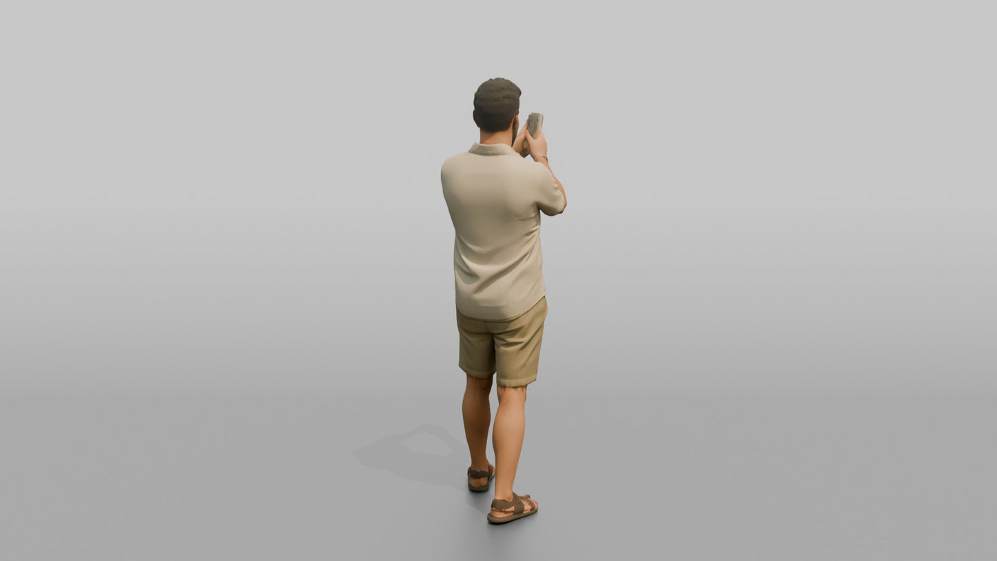 Vacationer Wearing Linen Shirt And Shorts