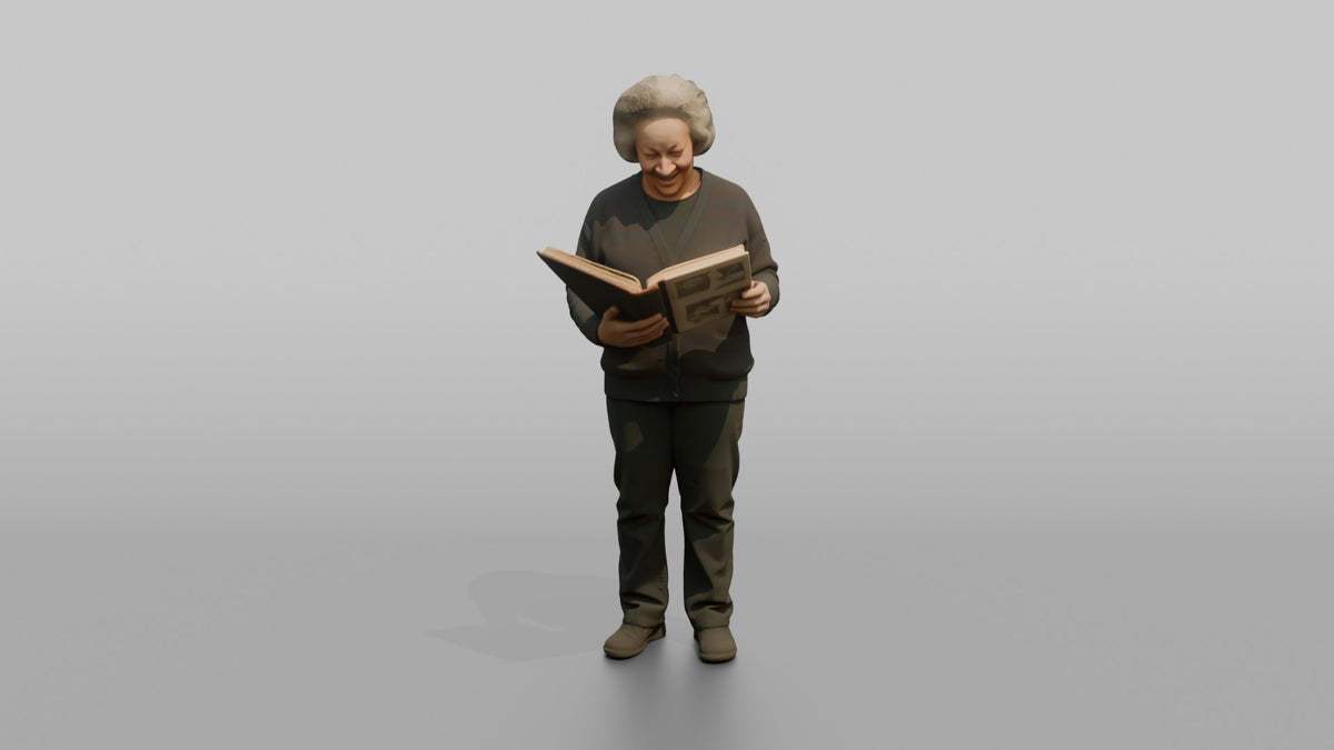 Grandmother Holding A Photo Album Open With Both Hands - 3D character model, view 5