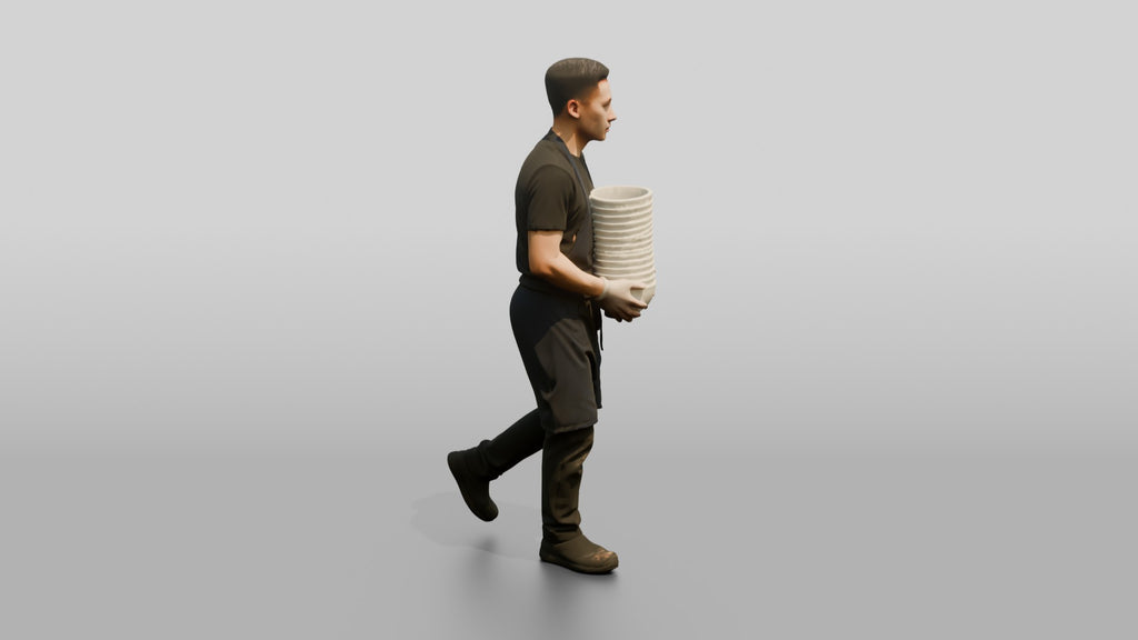 Kitchen Porter Carrying Ceramic Bowls