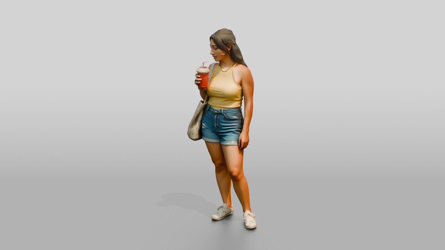 Curvy Italian Young Woman Sipping a Cold Drink