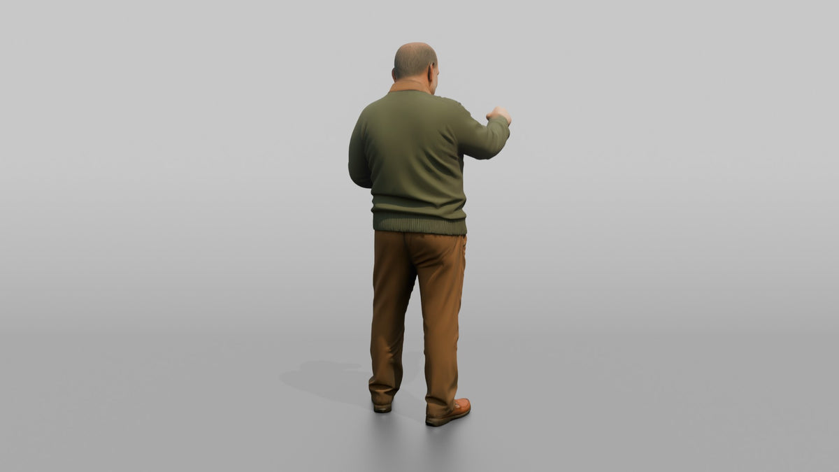Grandfather Holding A Chess Piece, Mid-move Over An Unseen Board - 3D character model, view 3