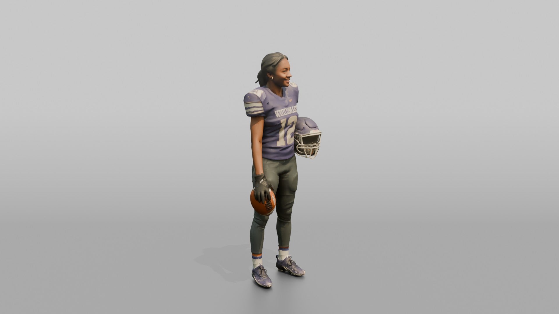 Wide Receiver Standing with the Ball at Her Side