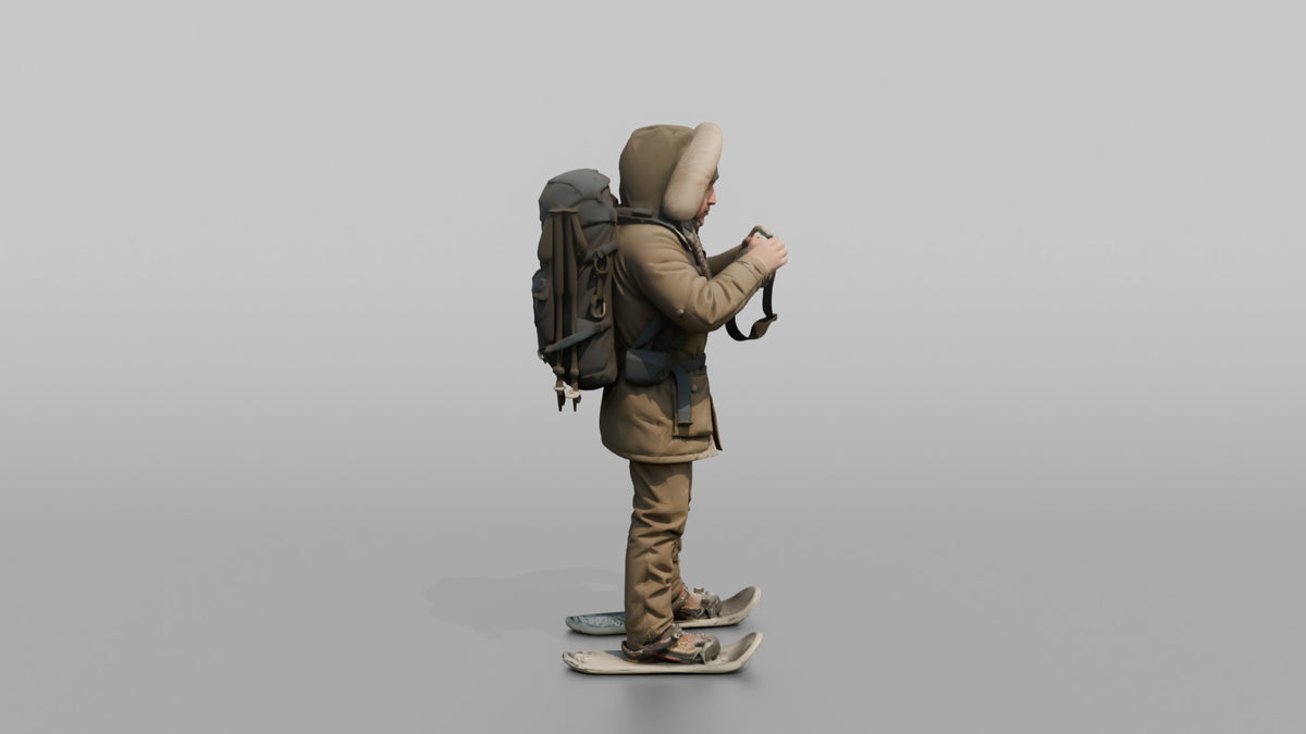 Hiker Clearing Frost off His Goggles - 3D character model, view 2