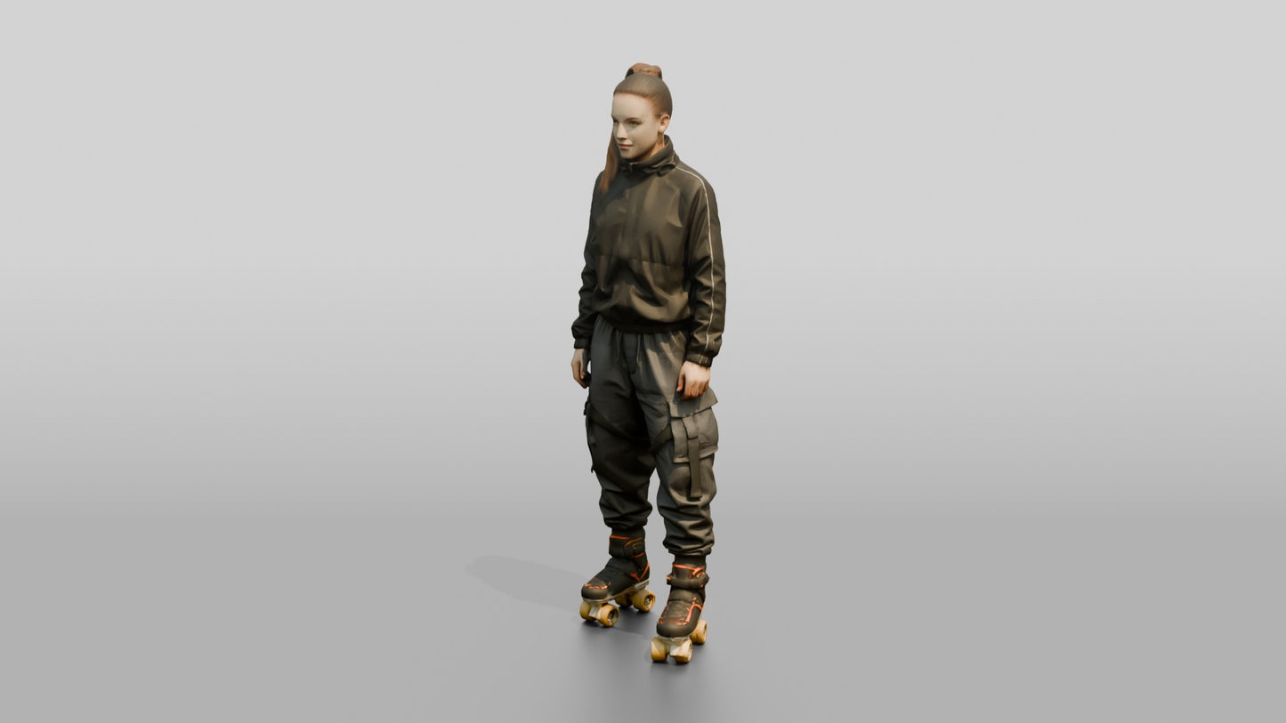 Roller Skater Woman in Track Jacket