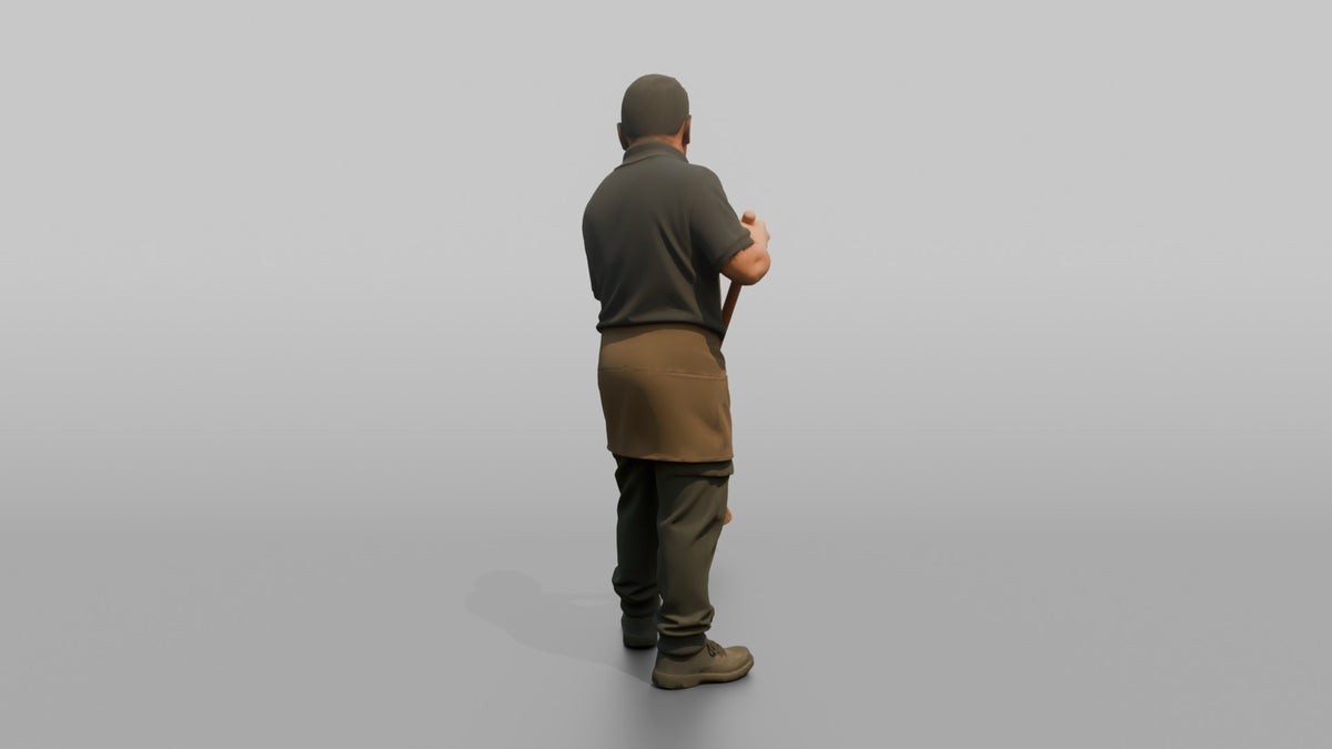 Man Store Employee Sweeping The Floor With A Broom - 3D character model, view 3