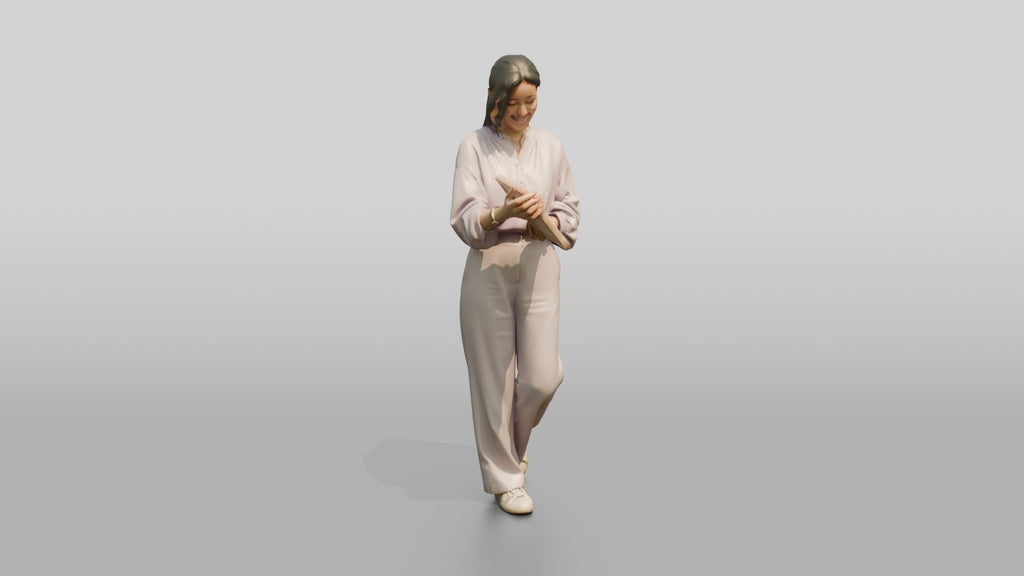 Pastel Blouse Woman Admiring Framed Art