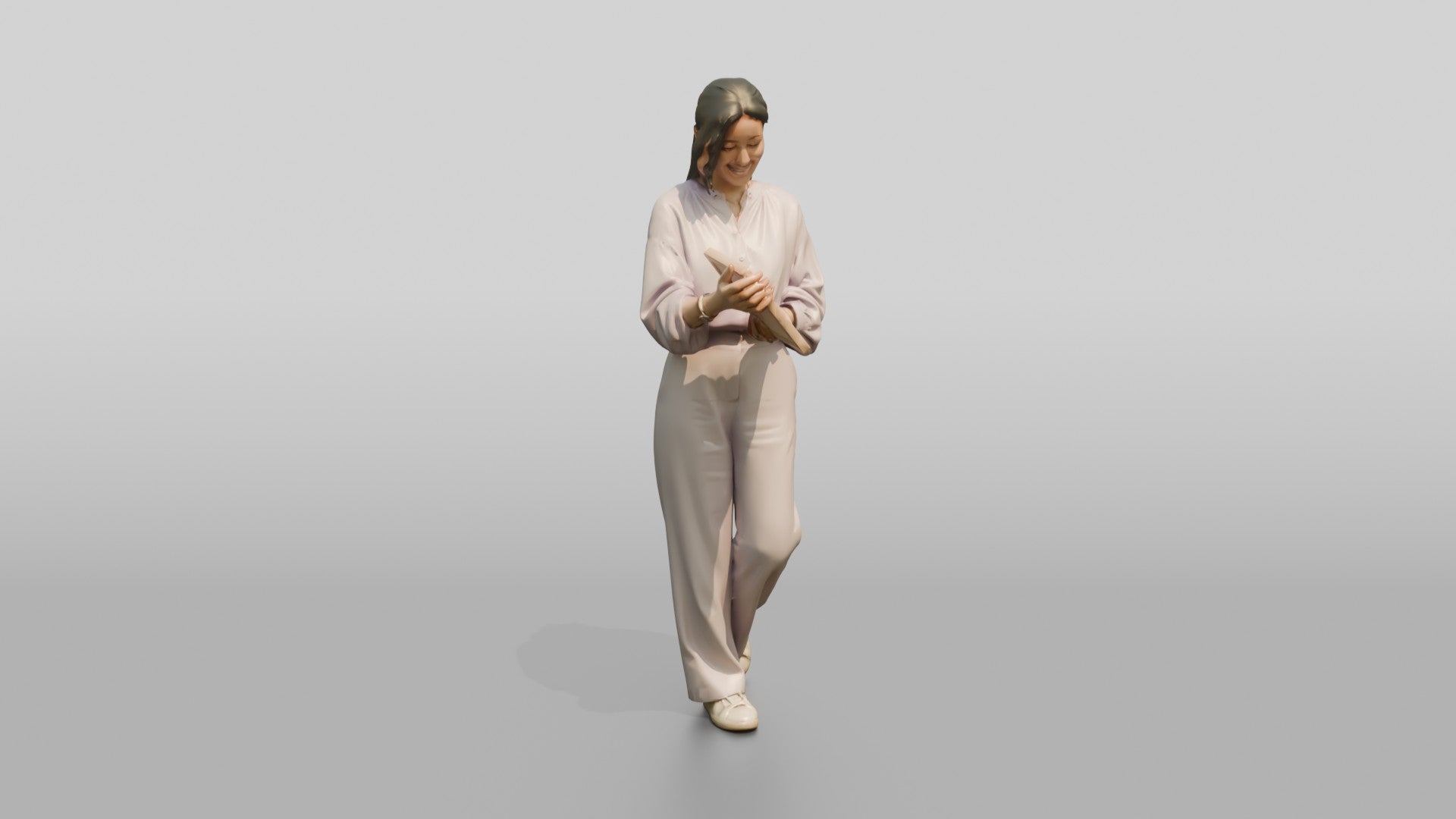 Pastel Blouse Woman Admiring Framed Art