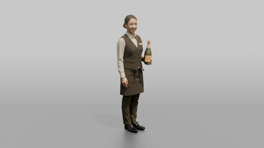 Cocktail Server Woman Holding A Bottle Of Champagne - 3D character model