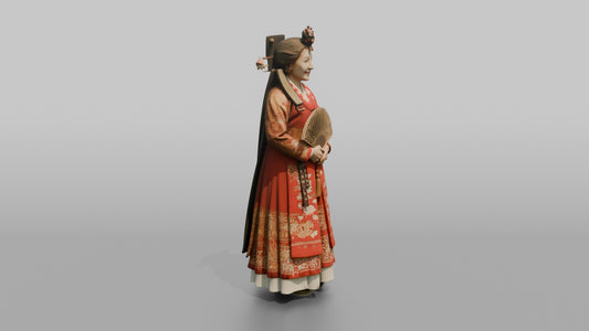 East Asian Bride in a Traditional Red Hanbok - 3D character model, view 1