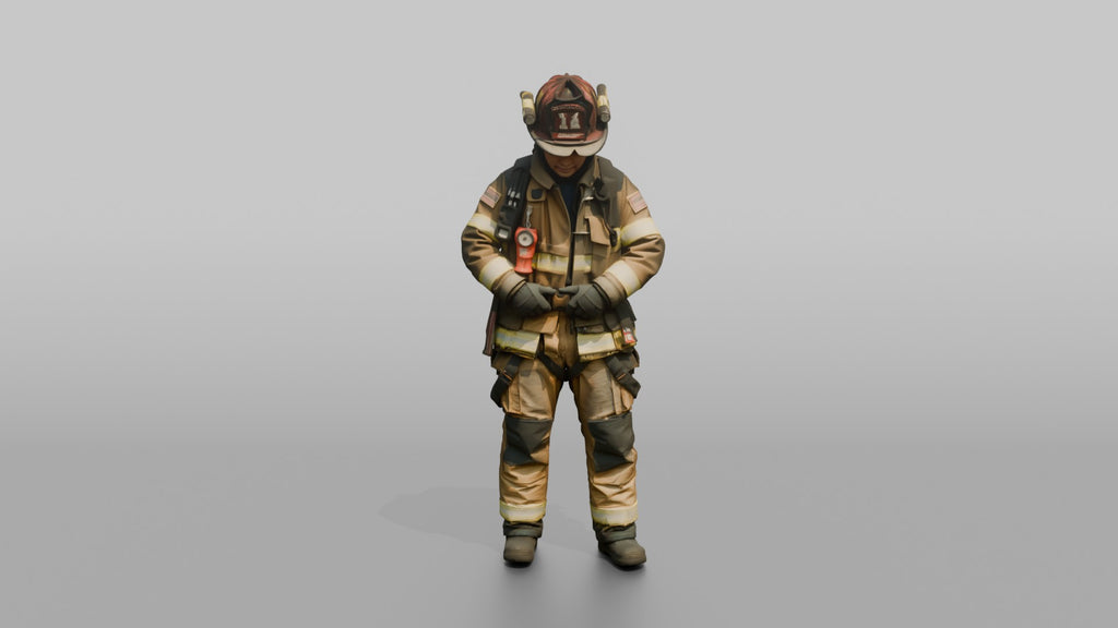 Firefighter Woman Fastening Her Heavy Turnout Jacket Buckles