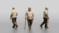 Elderly Stocky Syrian Man Walking with a Cane