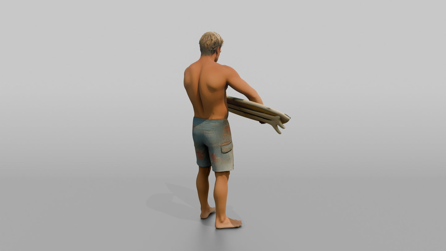 Surfer Waxing His Surfboard