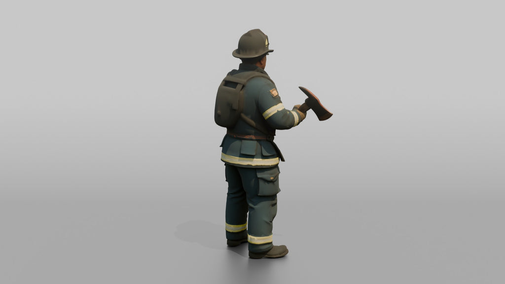 Firefighter Man Gripping a Pick-head Axe with Two Hands