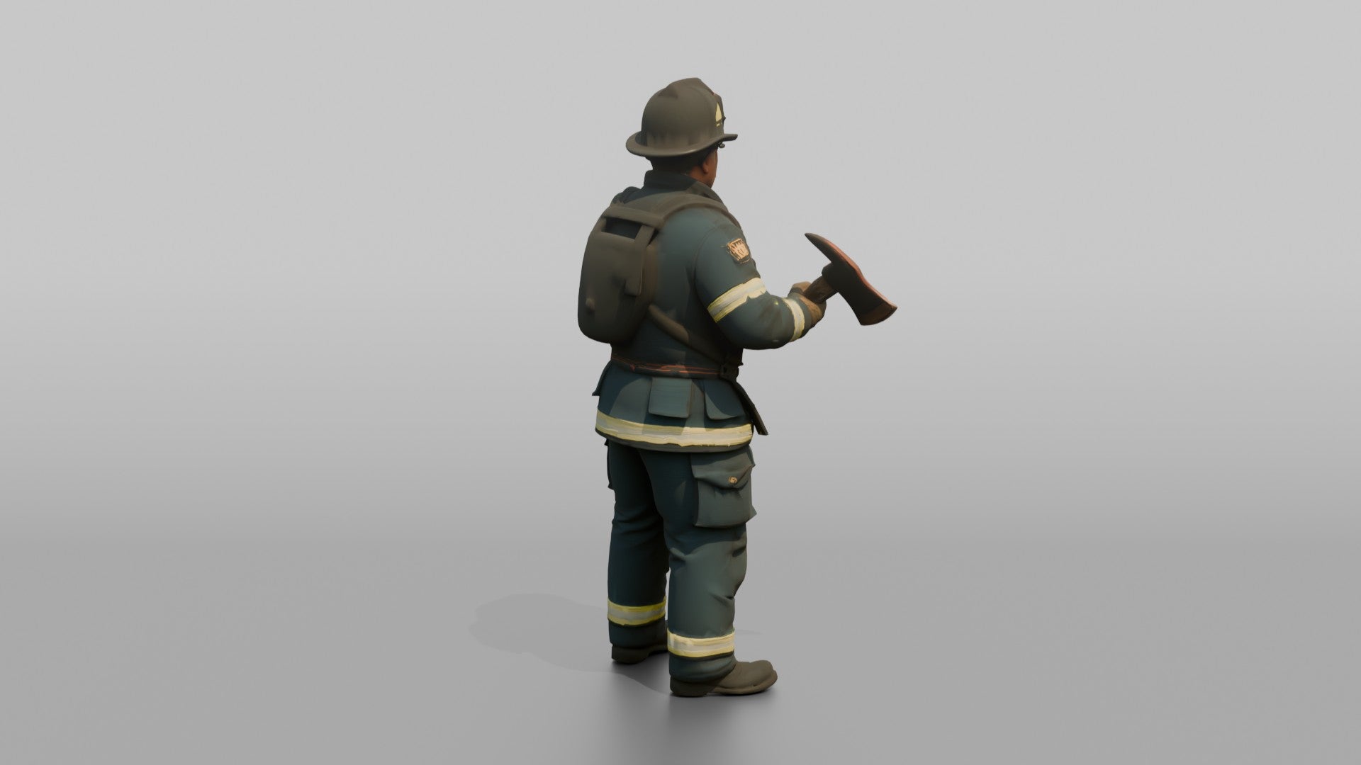 Firefighter Man Gripping a Pick-head Axe with Two Hands