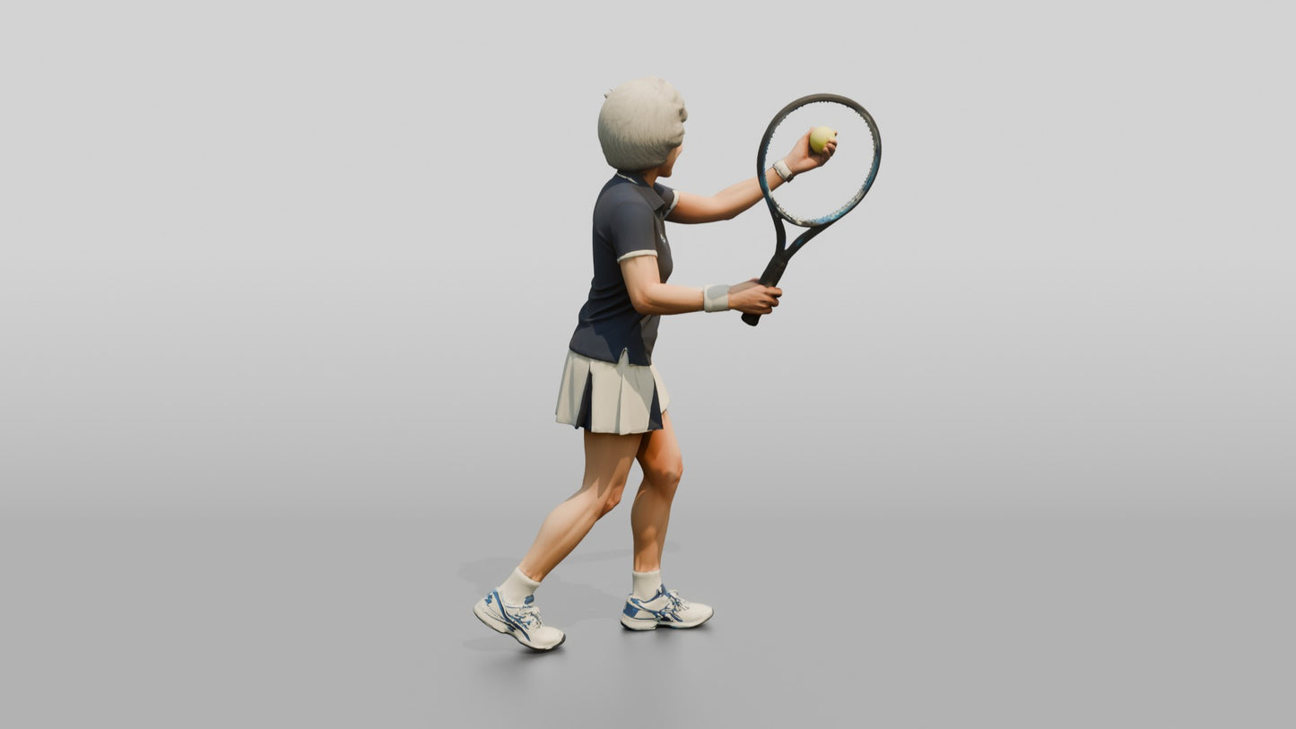 Senior Female Tennis Player Preparing to Serve