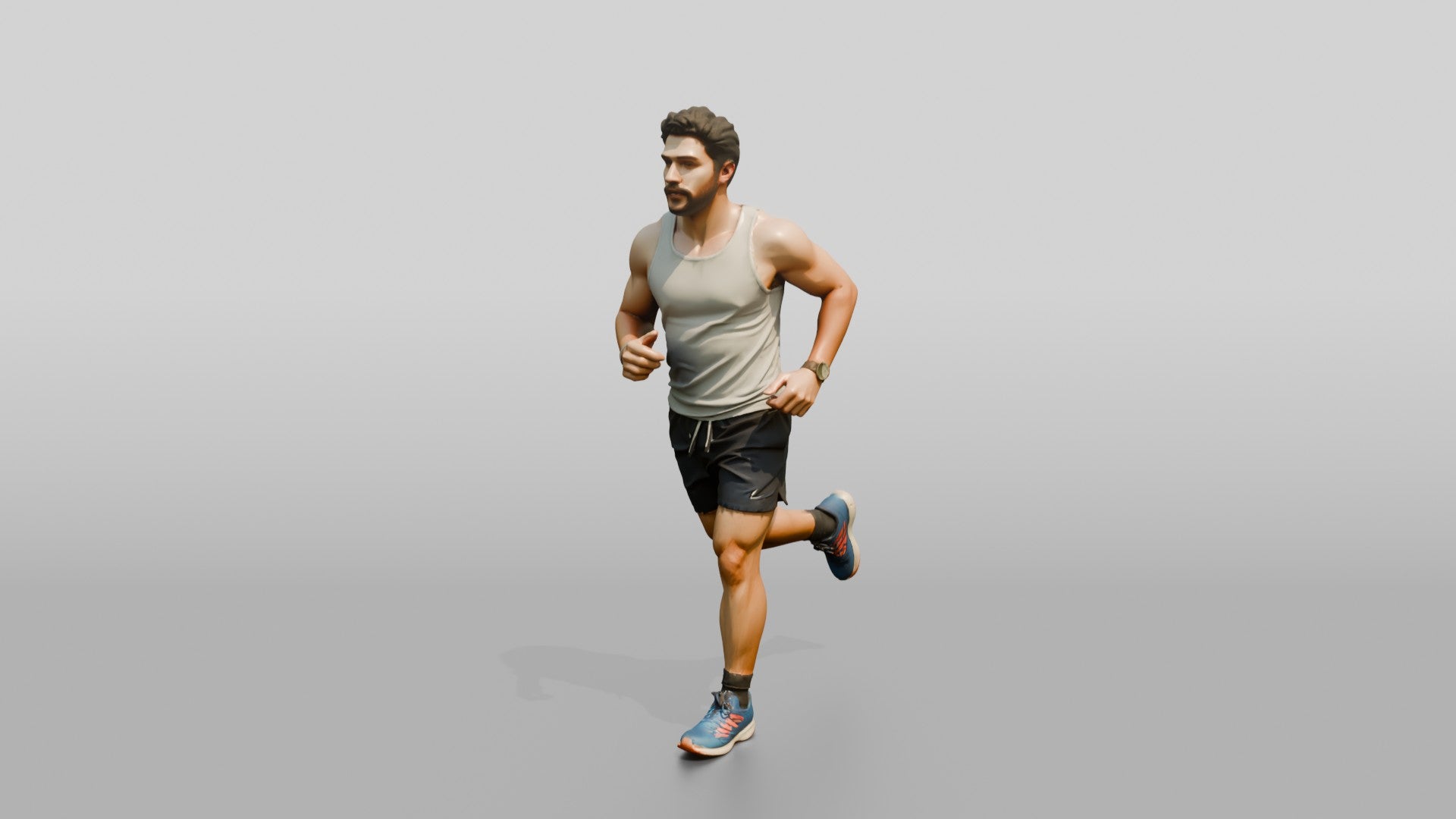 Stocky Young Lebanese Man Jogging on a Park Trail