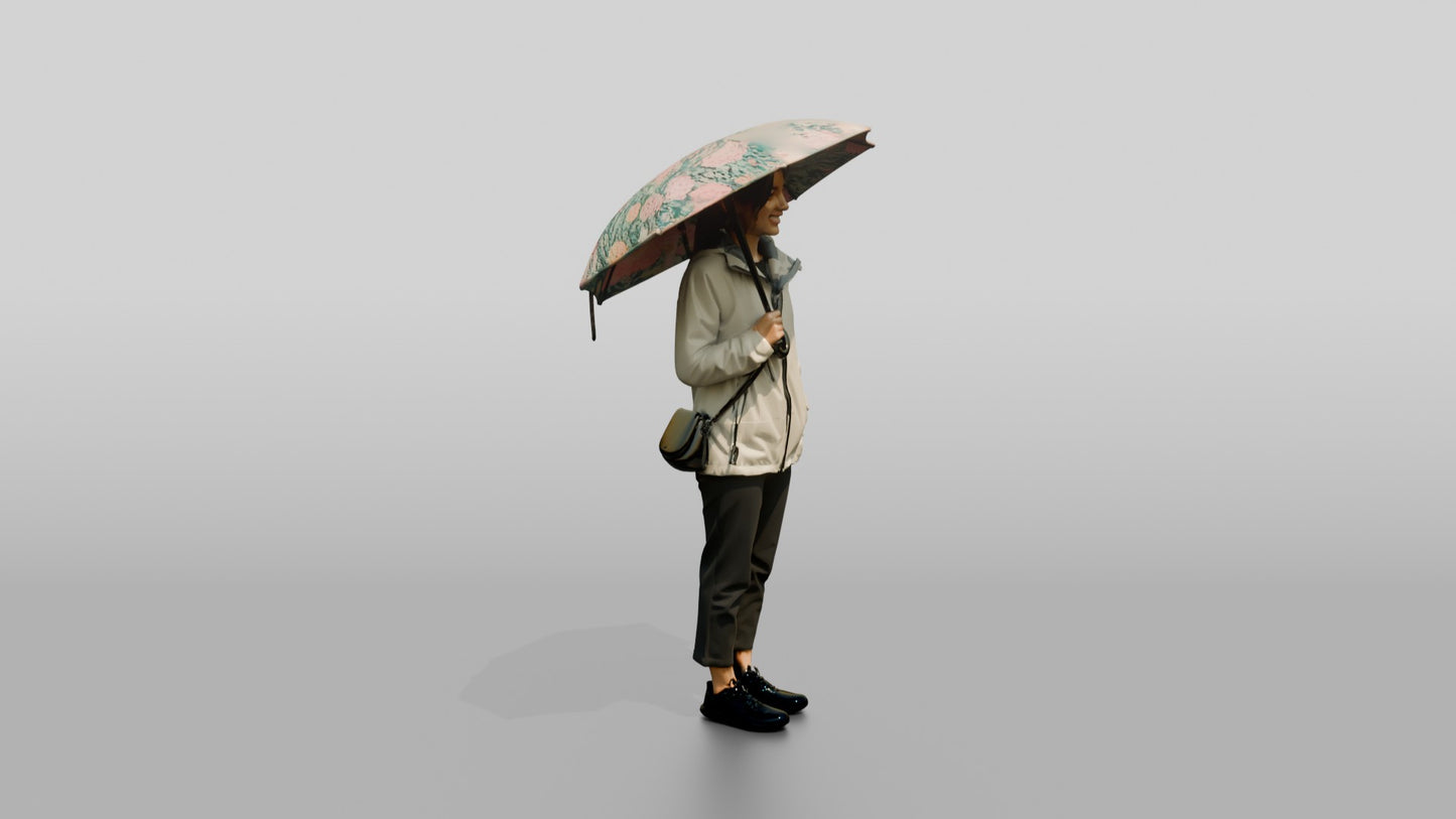 Southeast Asian Woman in White Rain Jacket