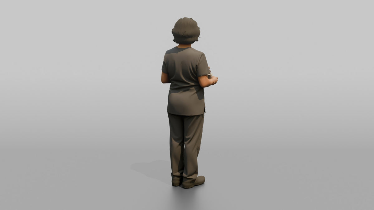 Massage Therapist Woman Holding A Small Tray With Oil Bottles - 3D character model, view 3