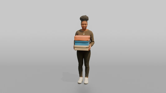 Woman Customer Holding A Stack Of Three Shoeboxes - 3D character model