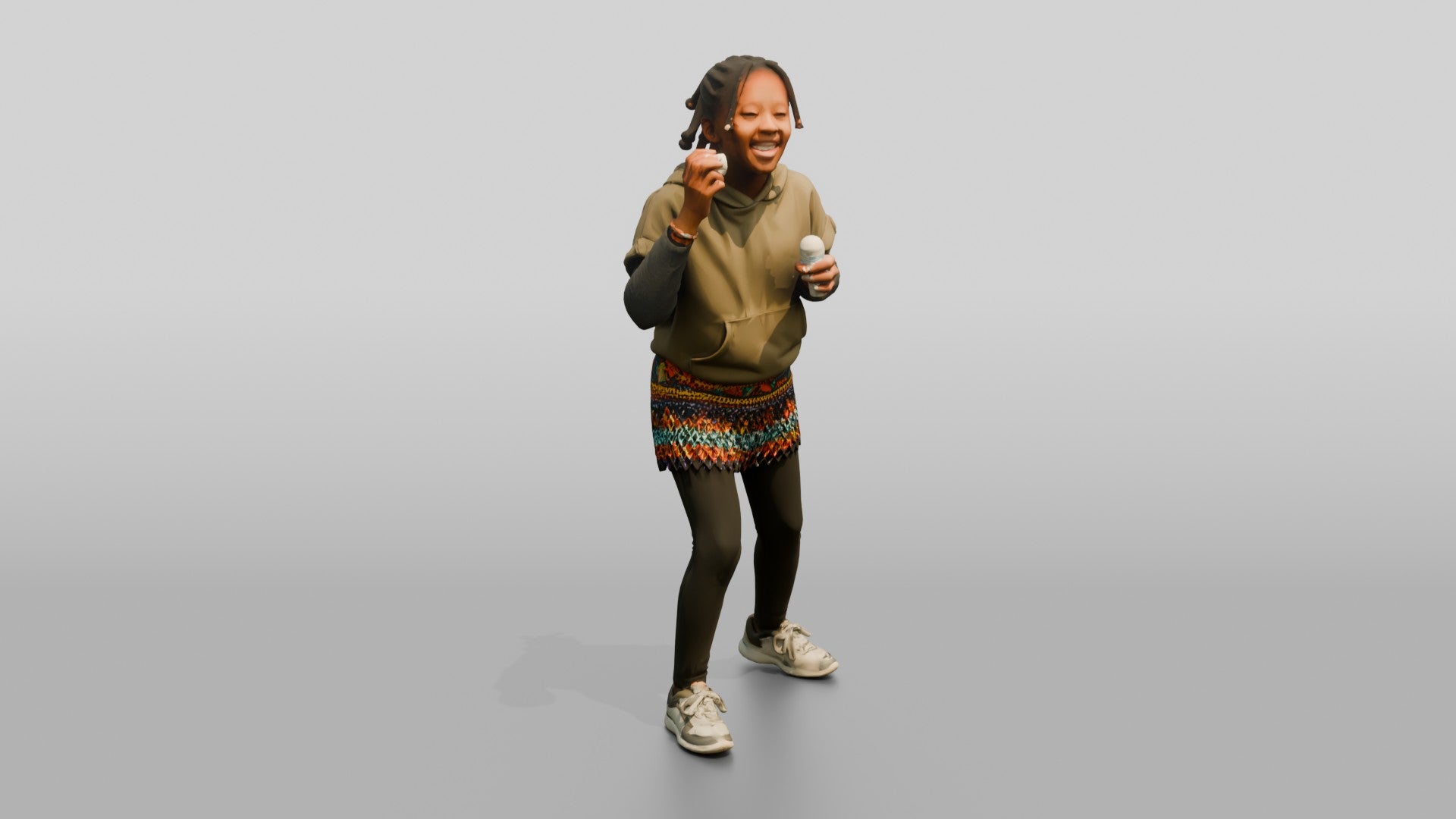 African Girl Blowing Bubbles in a Beaded Skirt