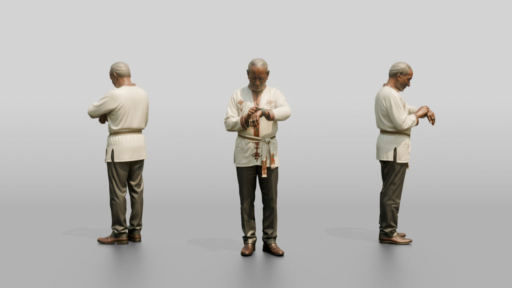 Elderly African Man in an Embroidered Tunic Checking His Watch