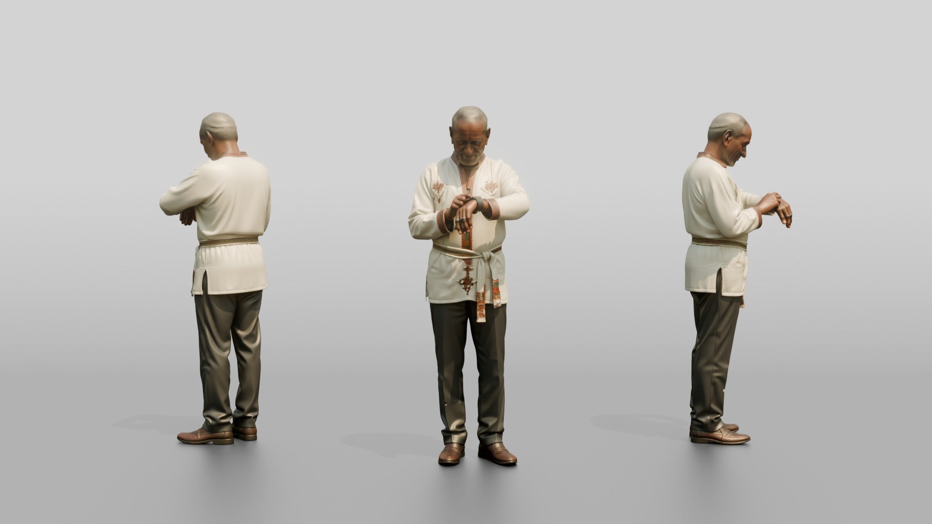 Elderly African Man in an Embroidered Tunic Checking His Watch