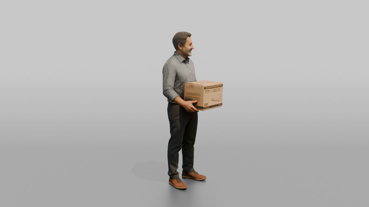 Man Customer Holding A Boxed Item - 3D character model, view 2