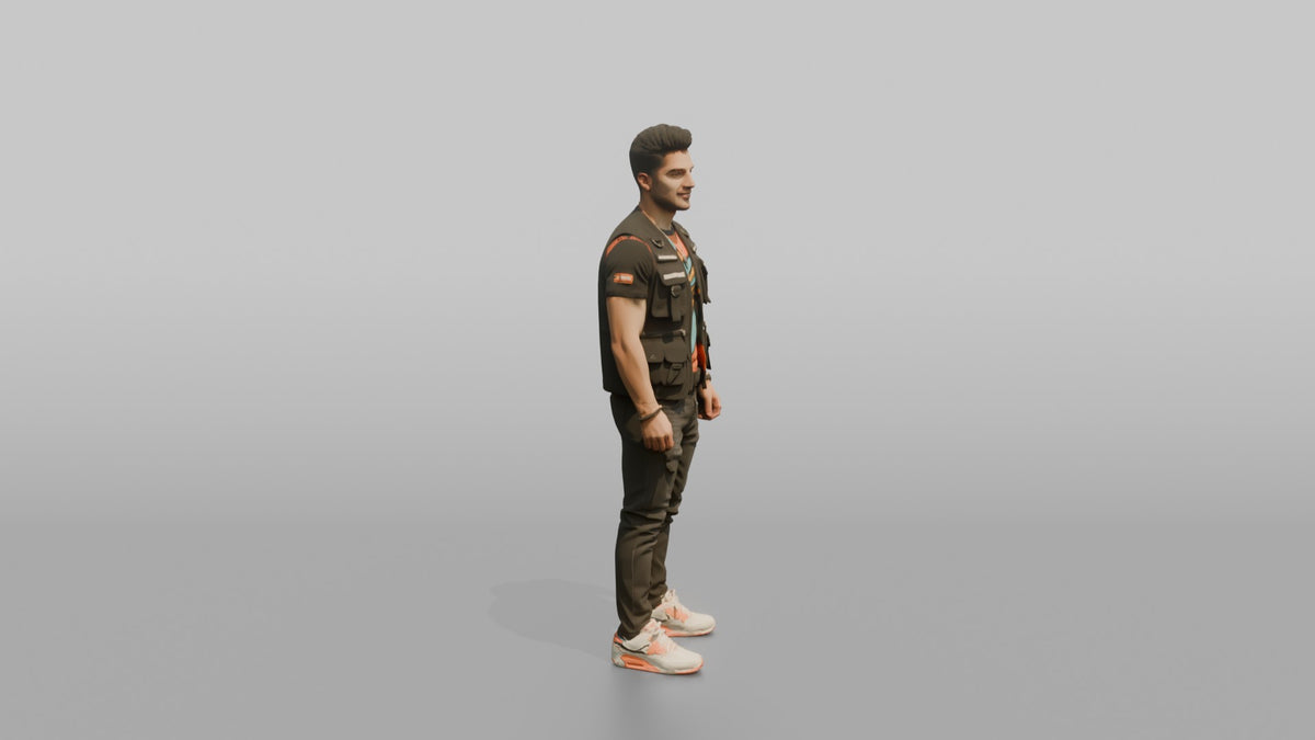 Patron Man Wearing An Urban Streetwear Vest Over A Bright Graphic Tee - 3D character model, view 2
