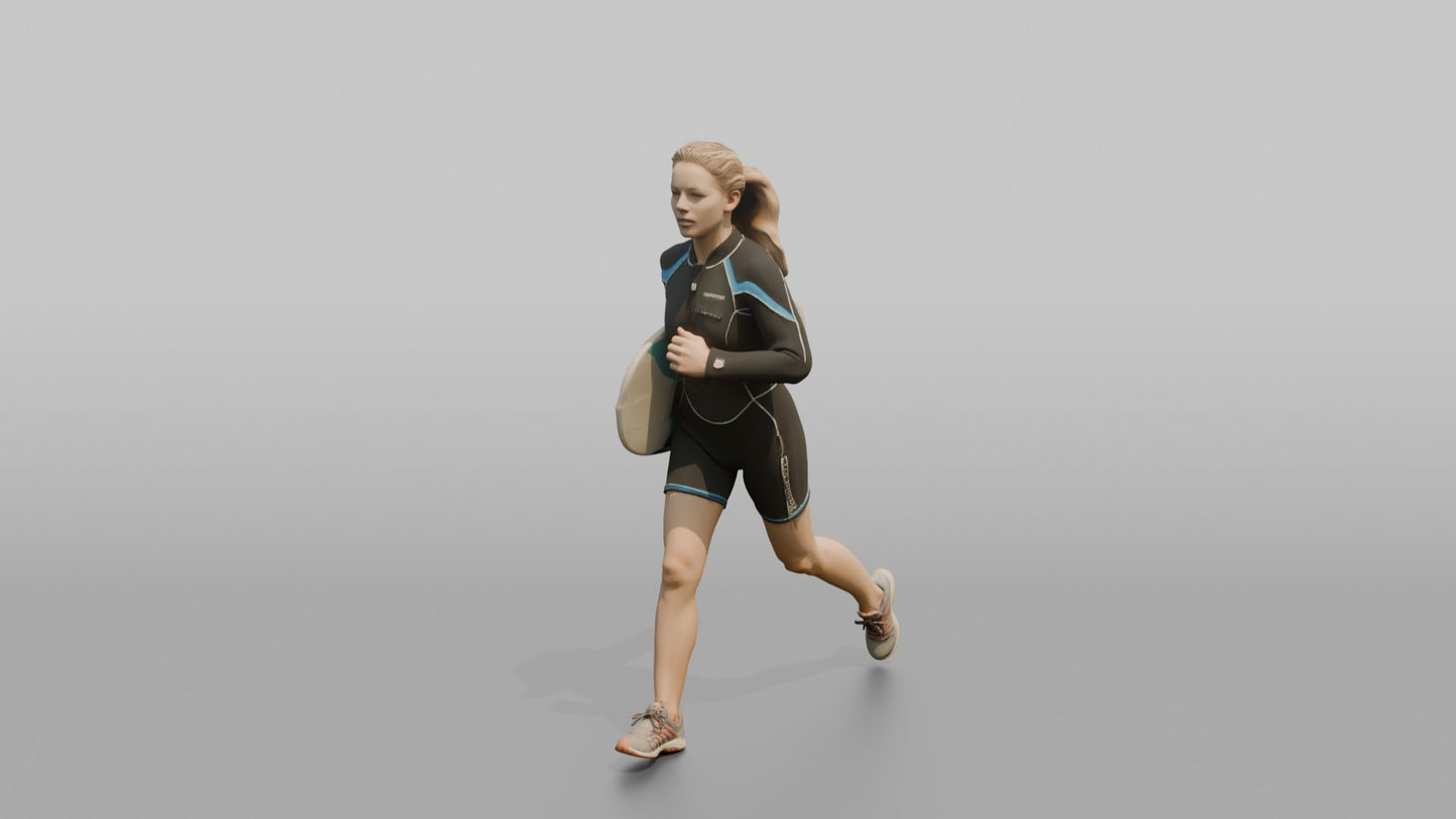Surfer Running in a Neoprene Wetsuit
