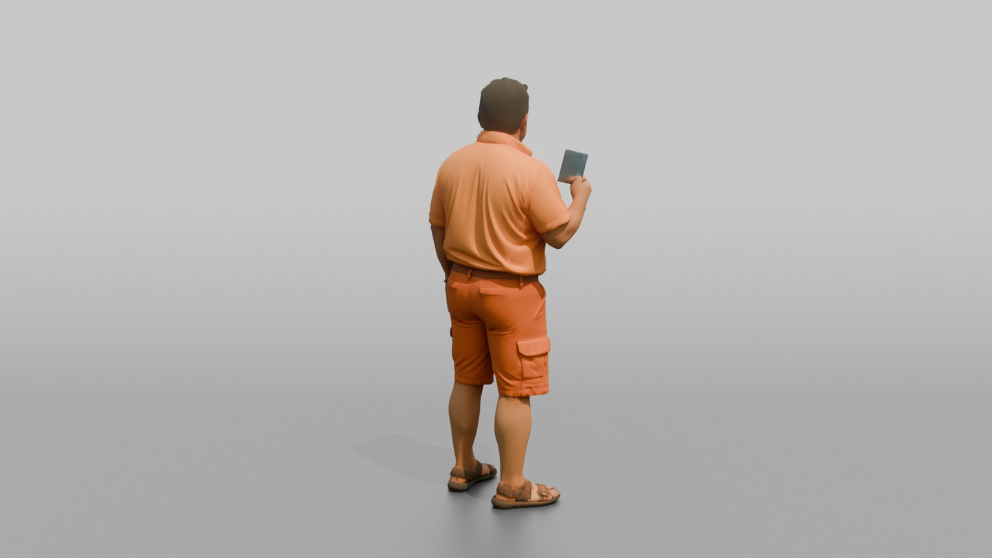 Vacationer Wearing Bright Orange Shirt And Shorts