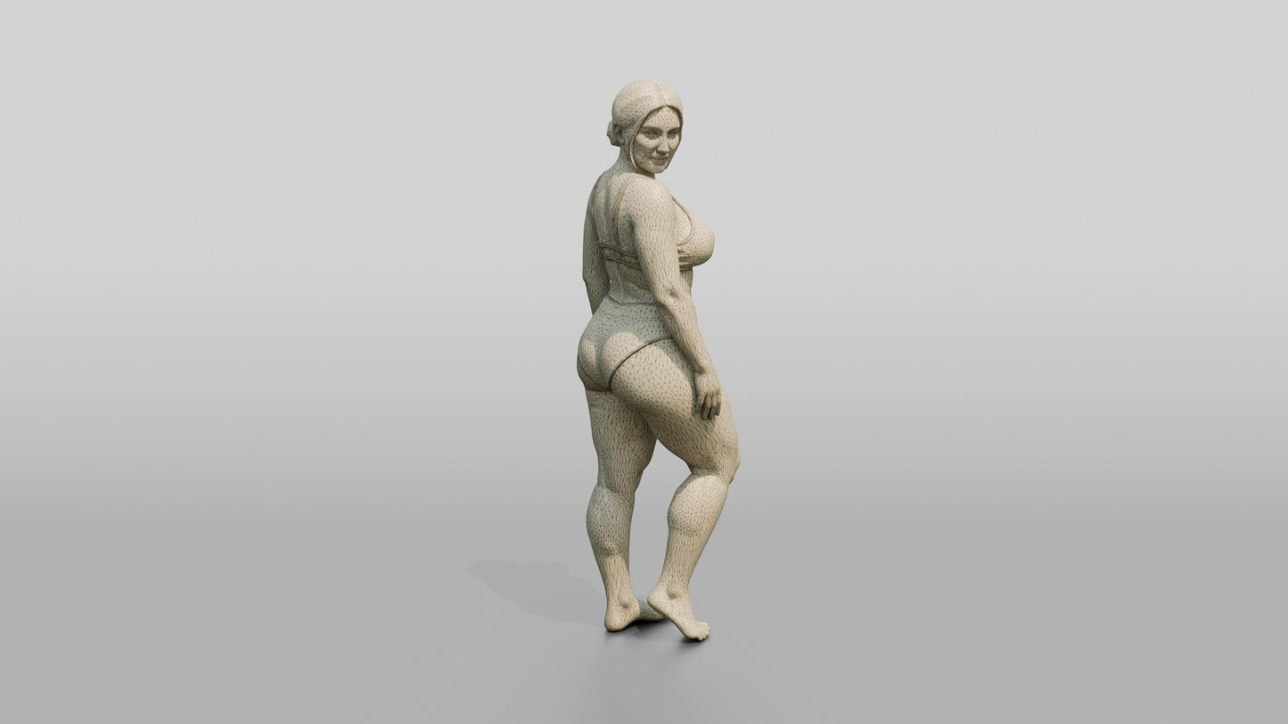 Curvy Woman in Olive Two-Piece Swimsuit Standing