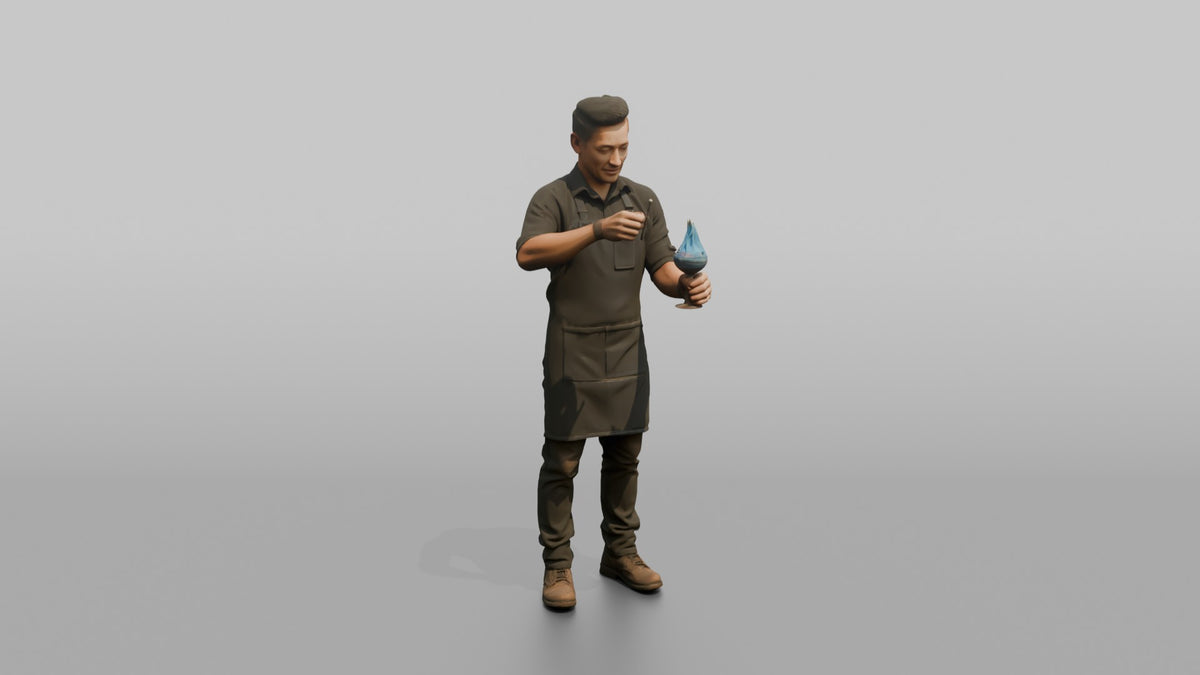 Bartender Man Lighting A Flaming Cocktail - 3D character model