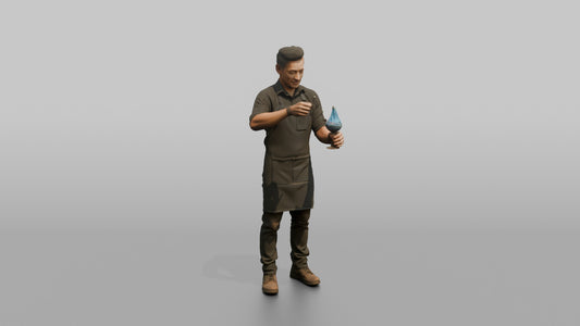 Bartender Man Lighting A Flaming Cocktail - 3D character model
