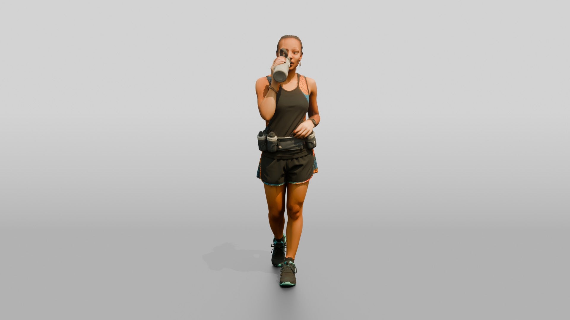 African Woman Runner Drinking Water