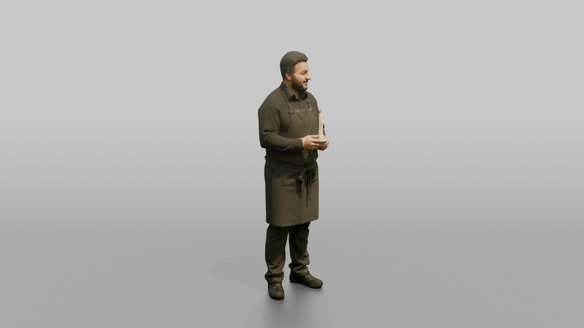Server Woman Holding A Lit Candle For A Table Setting - 3D character model, view 2