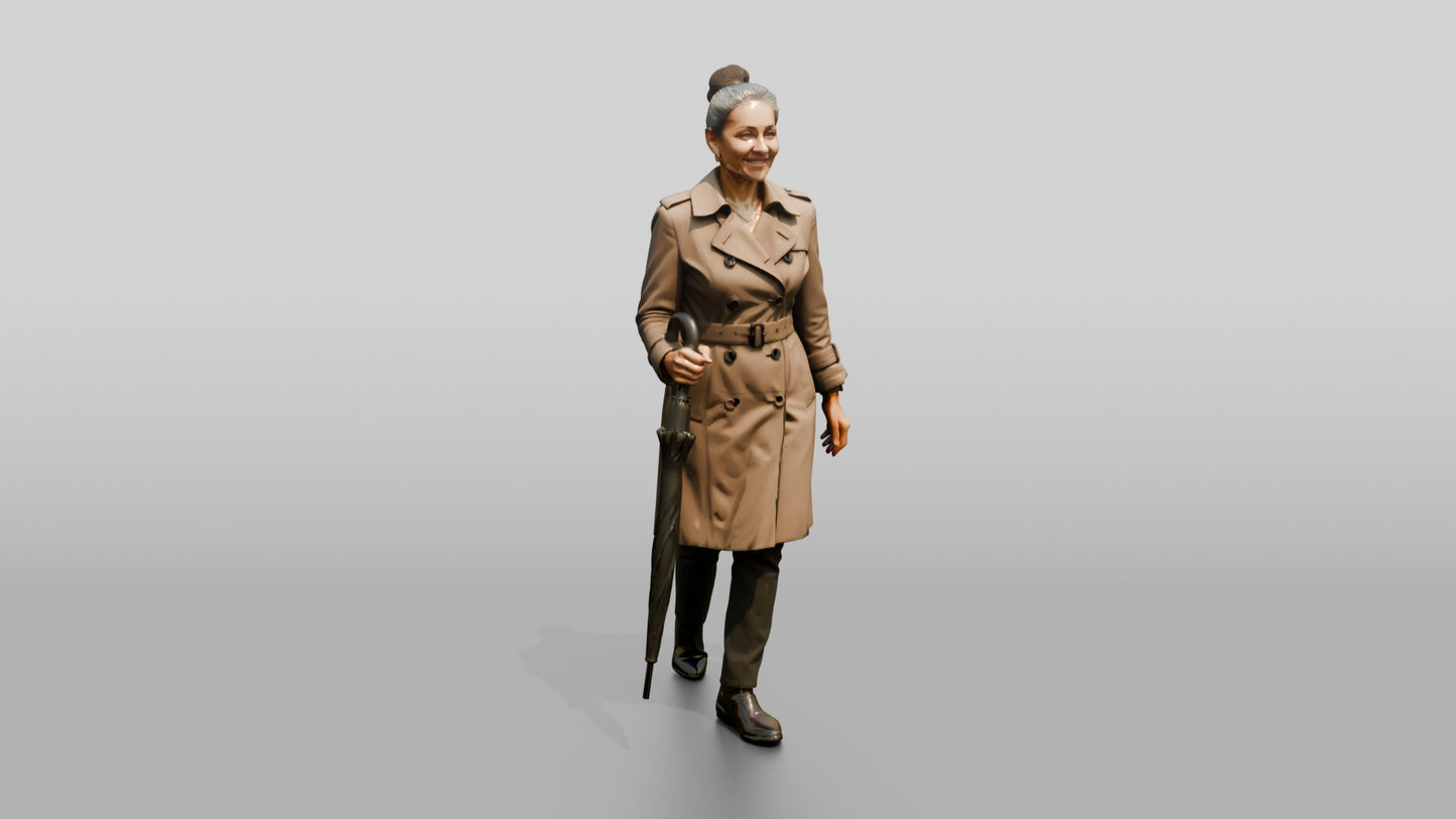 Indian Woman in Trench Coat with Black Umbrella